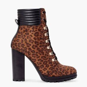 JUSTFAB Shandee Lace-Up Bootie in Leopardino black caviar size 8.5 boot